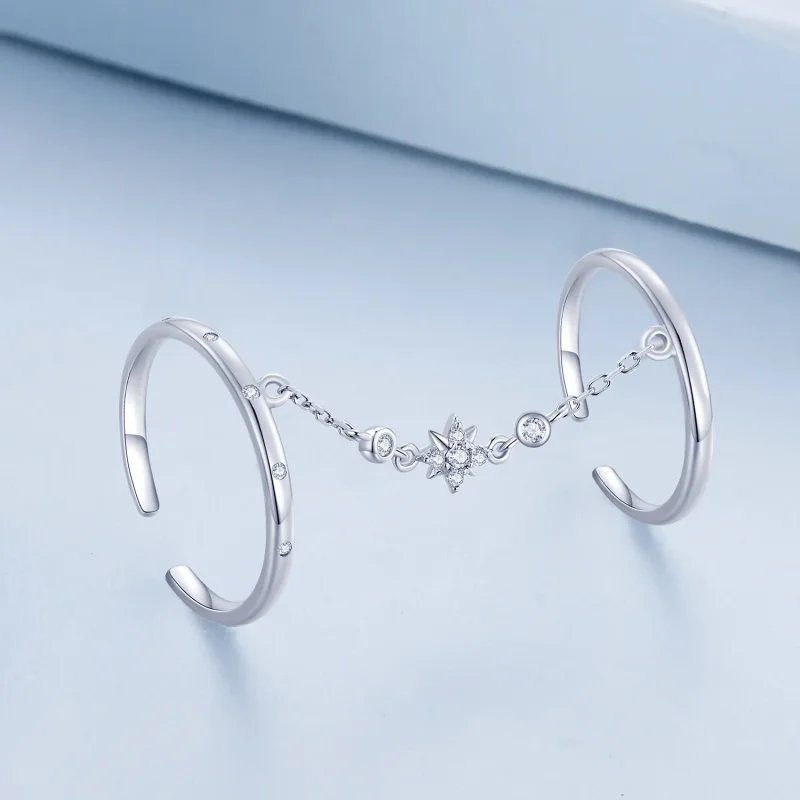 (image for) Pandora Style Chain Double Ring Open Ring - BSR405 - View 2