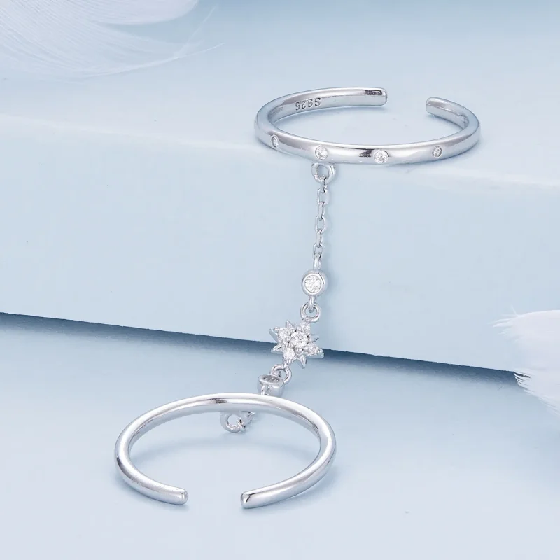 (image for) Pandora Style Chain Double Ring Open Ring - BSR405 - View 3
