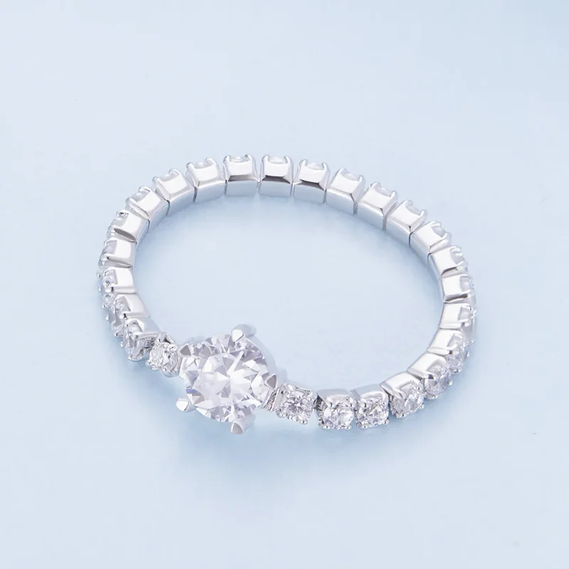 (image for) Pandora Style Chain Five Claw Zirconia Ring - BSR411 - View 3