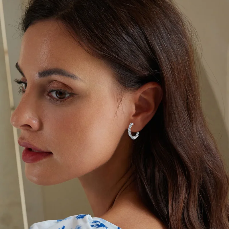 (image for) Pandora Style Chain Hoop Earrings - BSE906 - View 6