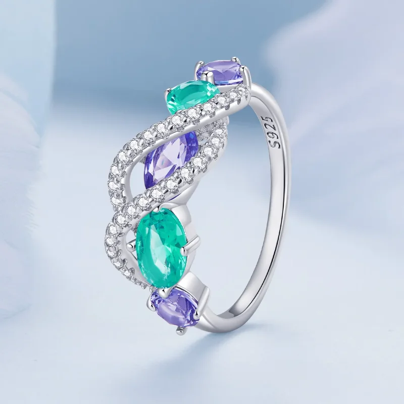 (image for) Pandora Style Colored Nano-Zircon Luxurious Winding Ring - BSR402 - View 2