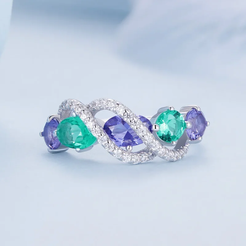 (image for) Pandora Style Colored Nano-Zircon Luxurious Winding Ring - BSR402 - View 3