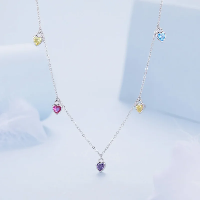 (image for) Pandora Style Colorful Heart Necklace - BSN320 - View 2