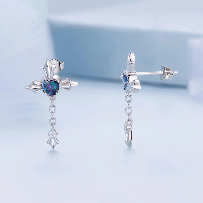 (image for) Pandora Style Cross Chain Studs Earrings - BSE912 - View 3