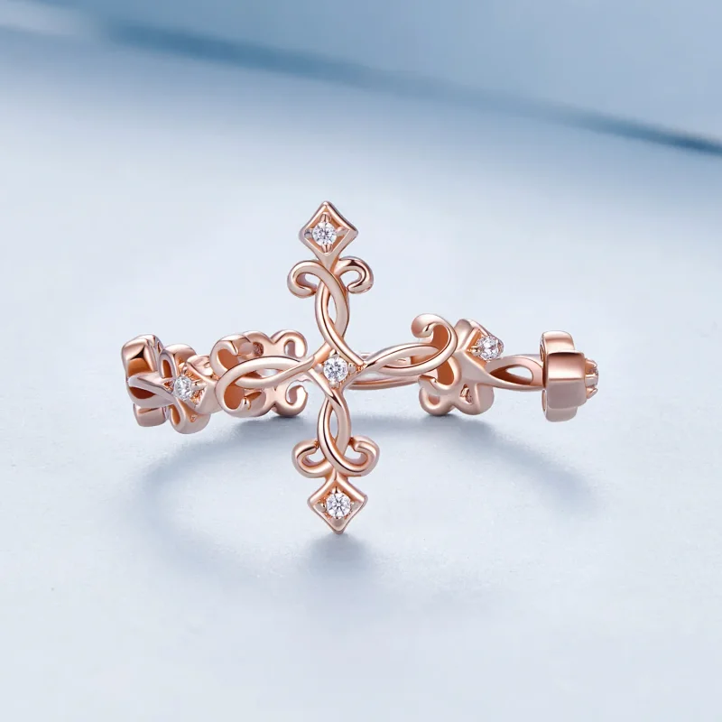 (image for) Pandora Style Cross-Silver Ring - BSR041-C - View 3