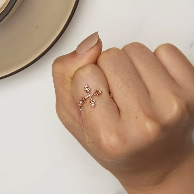 (image for) Pandora Style Cross-Silver Ring - BSR041-C - View 6
