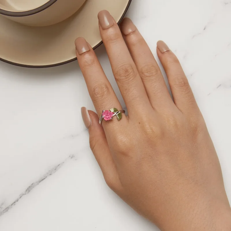 (image for) Pandora Style Crystal Rose Open Ring - BSR472-PKE - View 3
