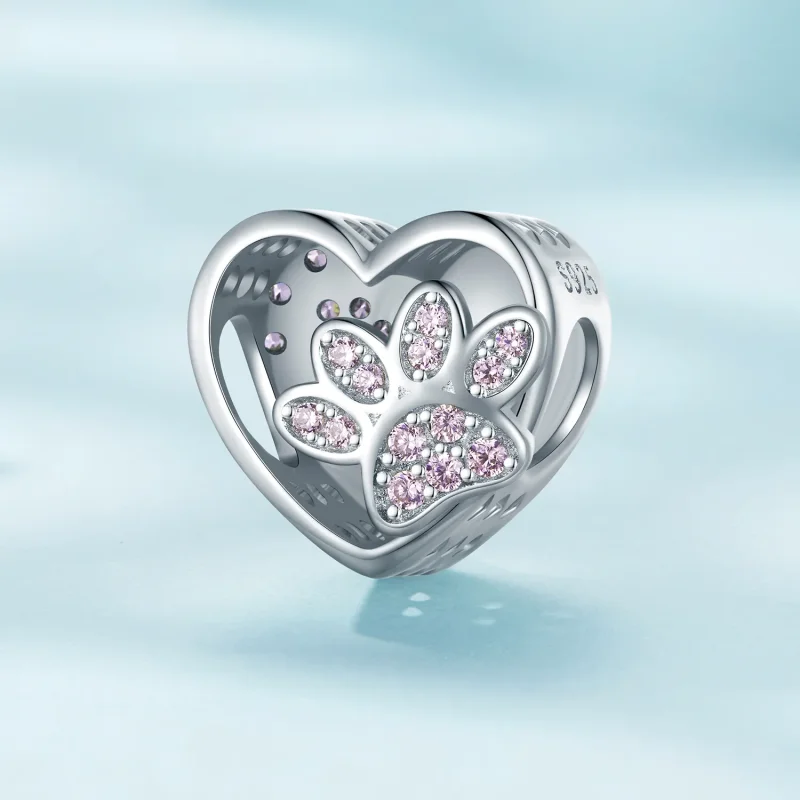 (image for) Pandora Style Cute Pet Paw Prints Can Be Engraved Charm - SCC1191-A - View 2