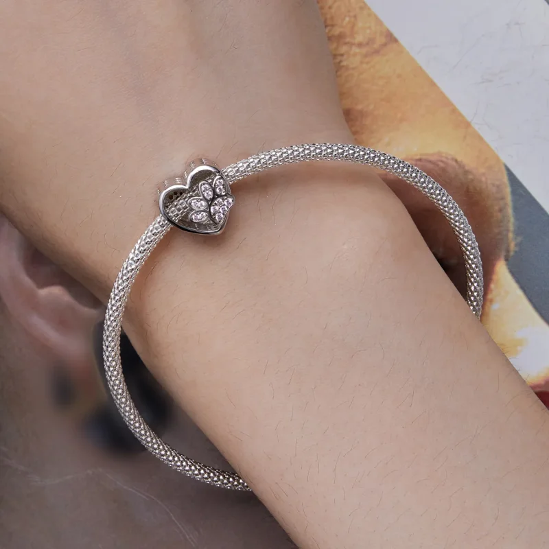 (image for) Pandora Style Cute Pet Paw Prints Can Be Engraved Charm - SCC1191-A - View 6