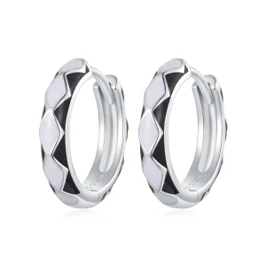 Pandora Style Diamond-shaped pattern Hoop Earrings - SCE1611-BK (image for) Pandora Style Diamond-shaped pattern Hoop Earrings - SCE1611-BK