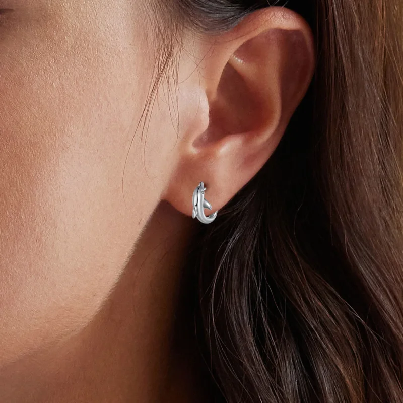 (image for) Pandora Style Dolphin Hoop Earrings - BSE881 - View 10