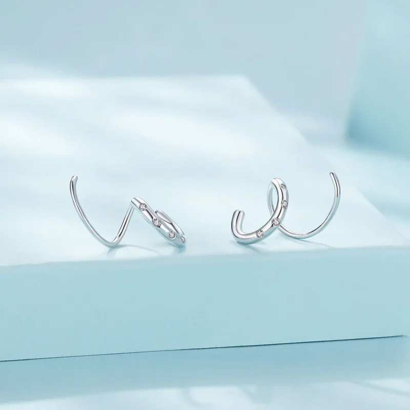 (image for) Pandora Style Double Hoop Earrings Stud Earrings - SCE1652 - View 2