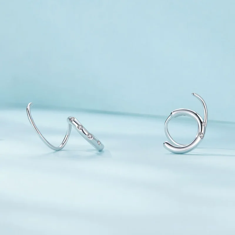 (image for) Pandora Style Double Hoop Earrings Stud Earrings - SCE1652 - View 4