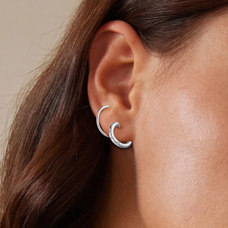 (image for) Pandora Style Double Hoop Earrings Stud Earrings - SCE1652 - View 5