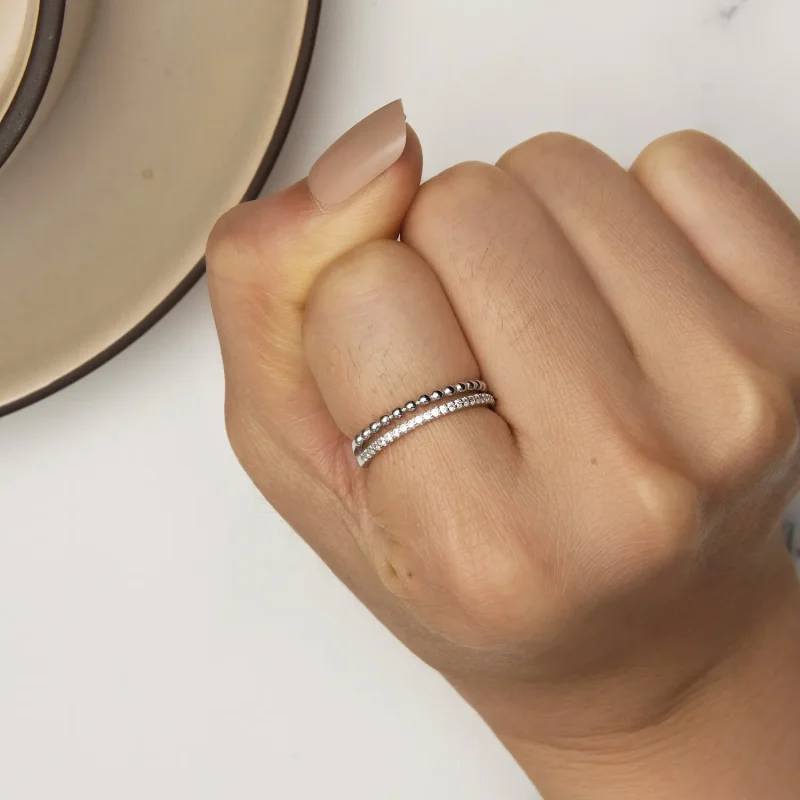 (image for) Pandora Style Double Layer Ring - BSR463 - View 6