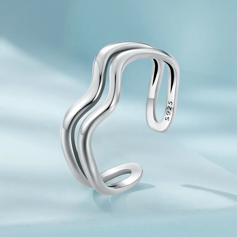 (image for) Pandora Style Double Layer Wave Ring - SCR968-E - View 2