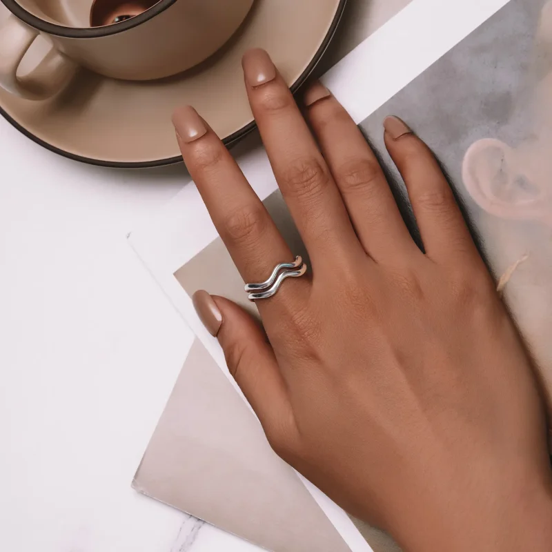 (image for) Pandora Style Double Layer Wave Ring - SCR968-E - View 4