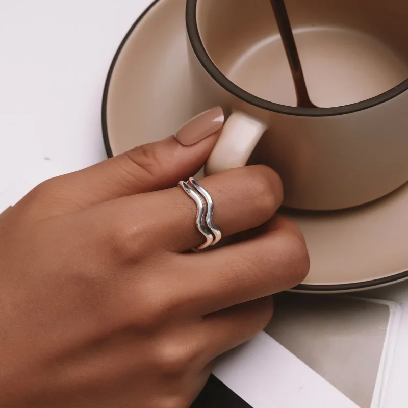 (image for) Pandora Style Double Layer Wave Ring - SCR968-E - View 5