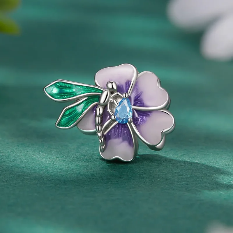 (image for) Pandora Style Dragonfly Flower Charm - BSC786 - View 2