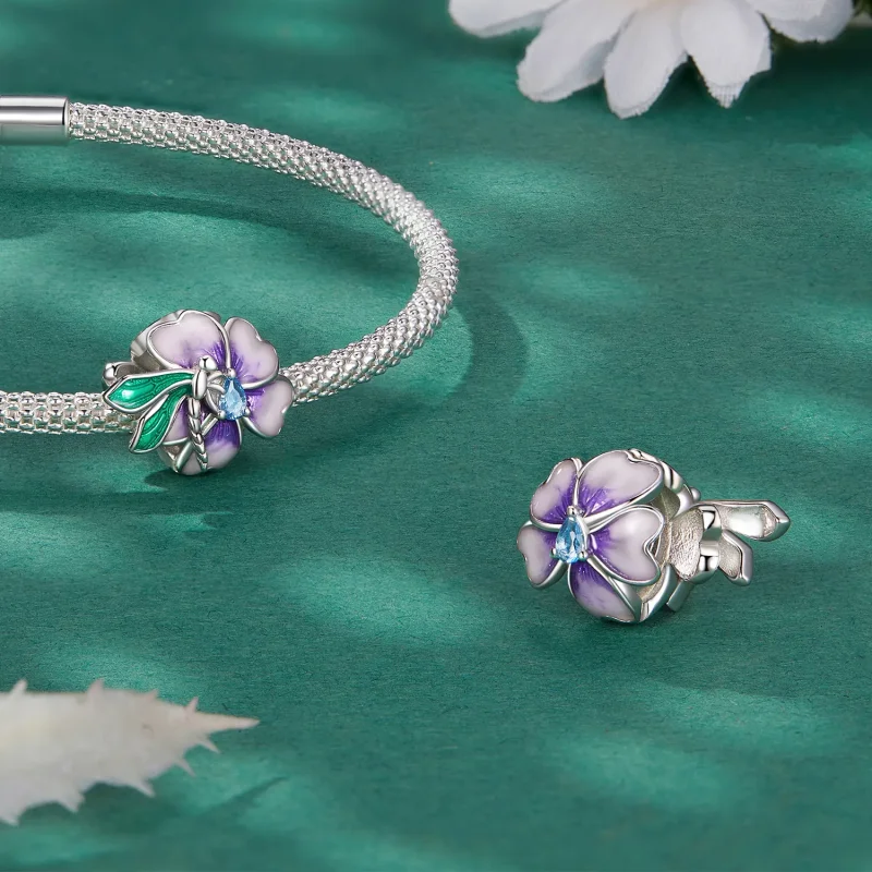 (image for) Pandora Style Dragonfly Flower Charm - BSC786 - View 4