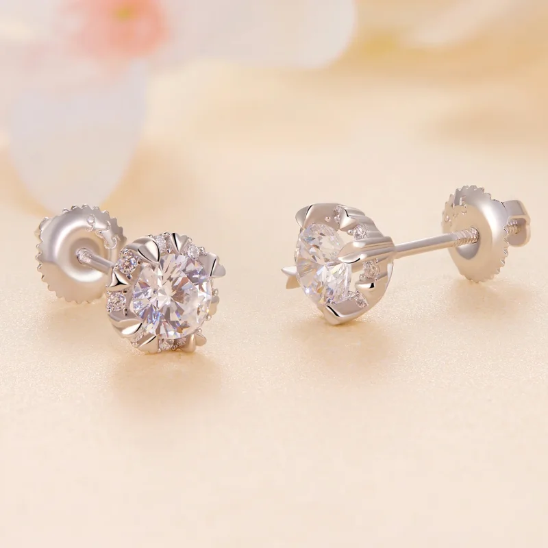 (image for) Pandora Style Exquisite Moissanite Studs Earrings(Two Certificates) - MSE017 - View 3