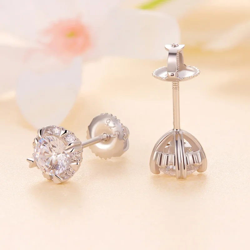 (image for) Pandora Style Exquisite Moissanite Studs Earrings(Two Certificates) - MSE017 - View 4