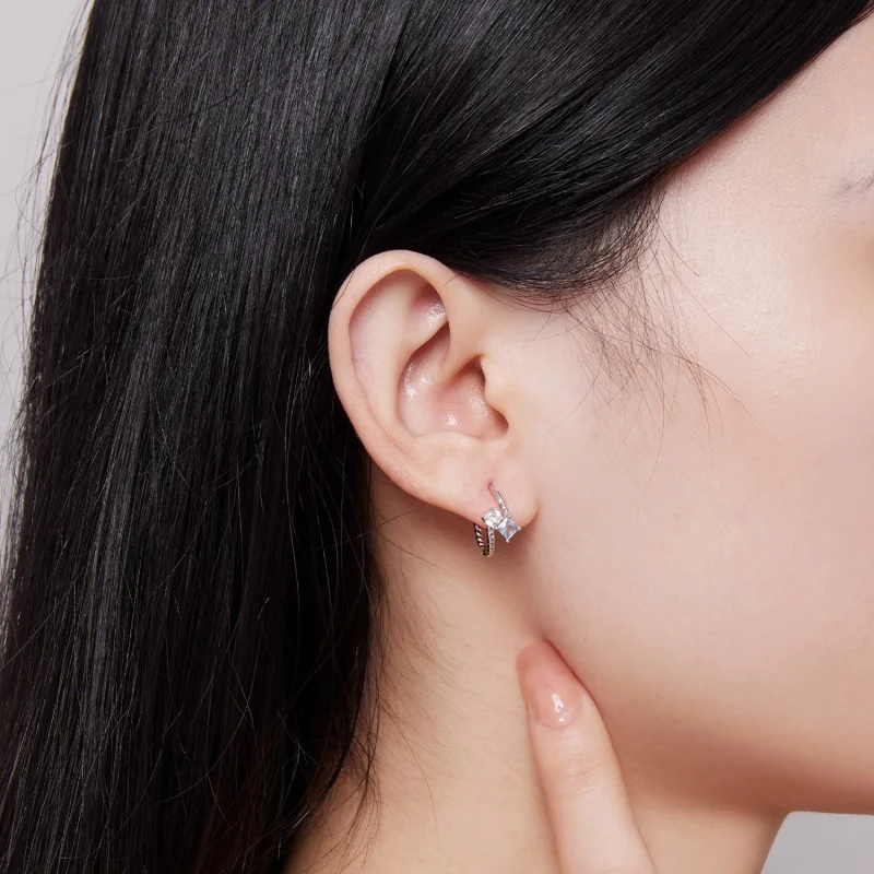 (image for) Pandora Style Exquisite Stone-Encrusted Hoop Earrings - SCE1587 - View 5