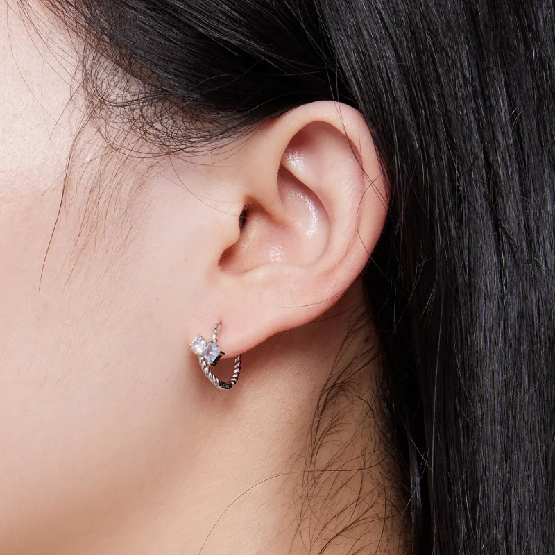 (image for) Pandora Style Exquisite Stone-Encrusted Hoop Earrings - SCE1587 - View 7