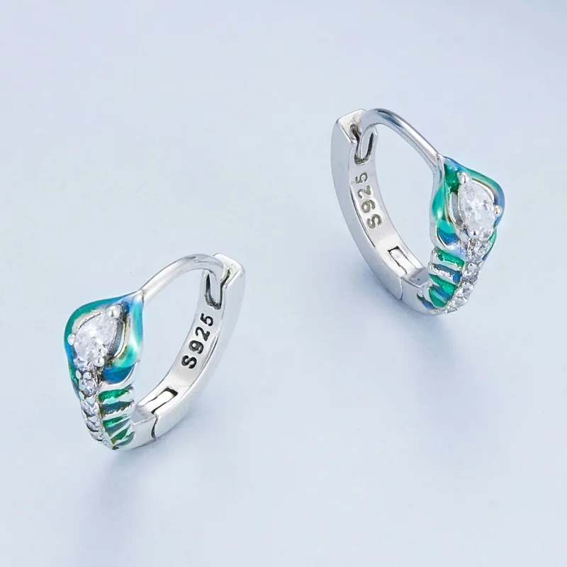 (image for) Pandora Style Feather Hoop Earrings - BSE882 - View 3