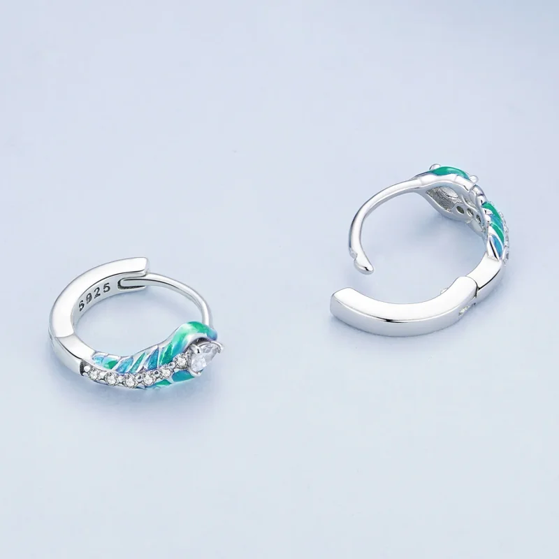 (image for) Pandora Style Feather Hoop Earrings - BSE882 - View 4