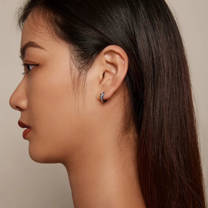 (image for) Pandora Style Feather Hoop Earrings - BSE882 - View 5
