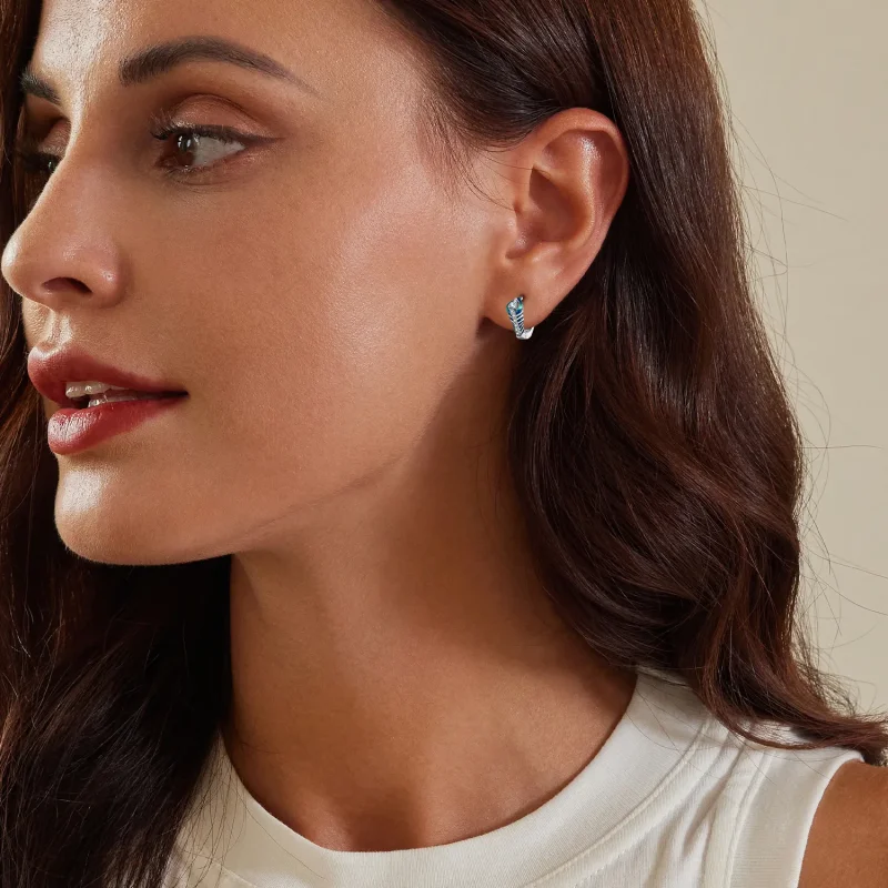 (image for) Pandora Style Feather Hoop Earrings - BSE882 - View 8