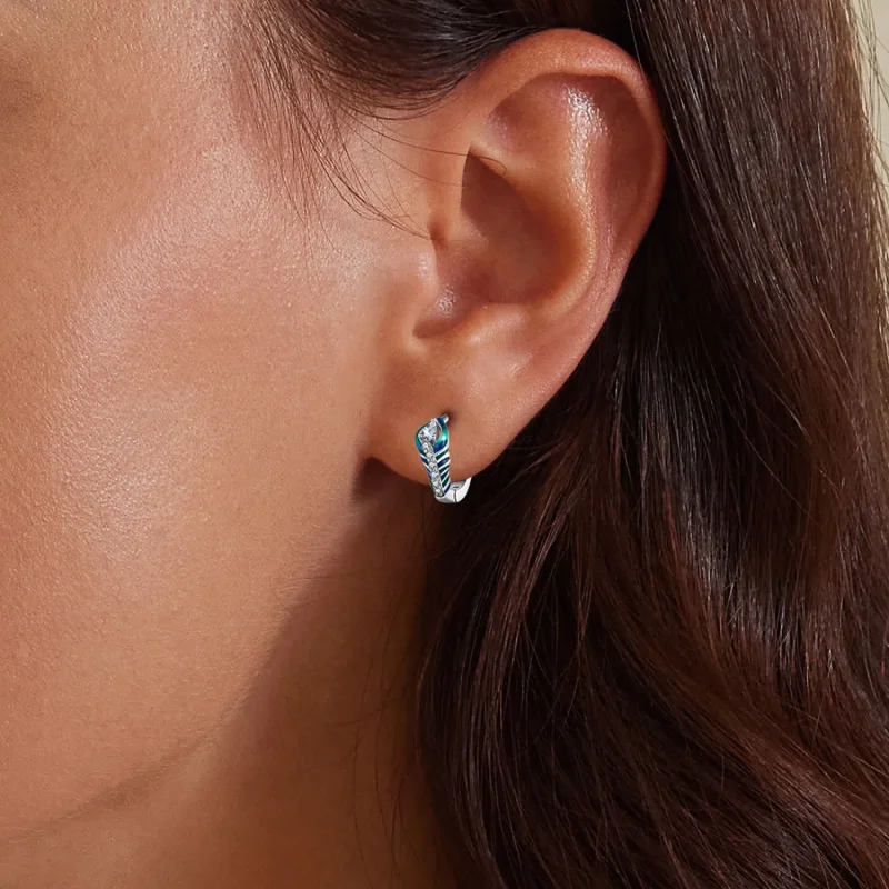 (image for) Pandora Style Feather Hoop Earrings - BSE882 - View 9