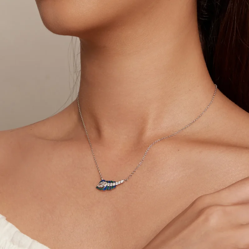 (image for) Pandora Style Feather Necklace - BSN346 - View 6