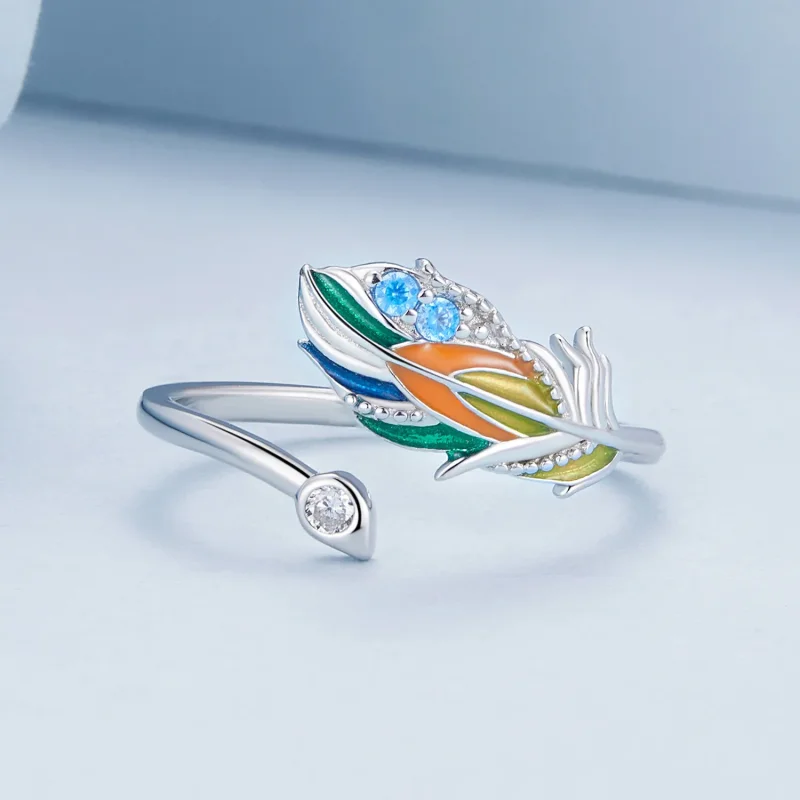 (image for) Pandora Style Feather Ring - BSR469-E - View 3