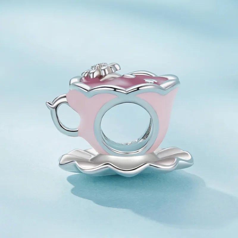(image for) Pandora Style Flower Tea Cup Charm - SCC2563 - View 3