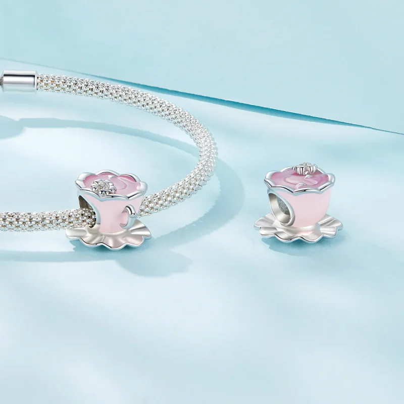 (image for) Pandora Style Flower Tea Cup Charm - SCC2563 - View 4
