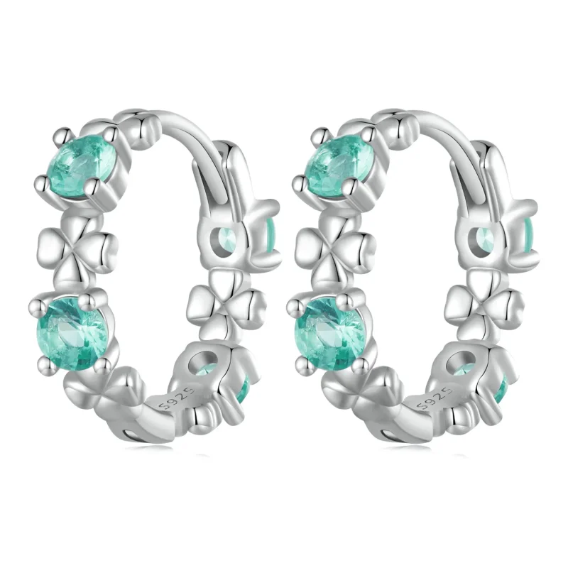 (image for) Pandora Style Four Leaf Clover Hoop Earrings - BSE826