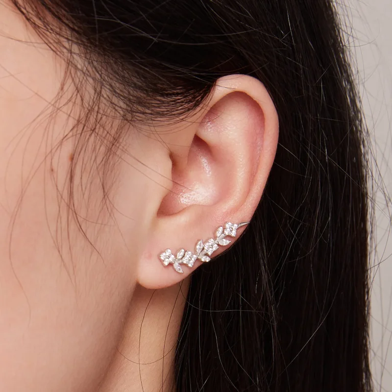(image for) Pandora Style Four Leaf Clover Long Stud Earrings - BSE819 - View 5