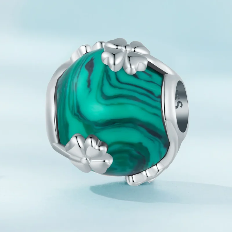 (image for) Pandora Style Four Leaf Clover Malachite Charm - SCC2489 - View 2