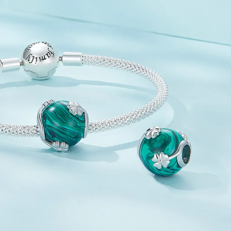 (image for) Pandora Style Four Leaf Clover Malachite Charm - SCC2489 - View 4