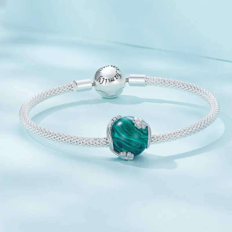 (image for) Pandora Style Four Leaf Clover Malachite Charm - SCC2489 - View 5
