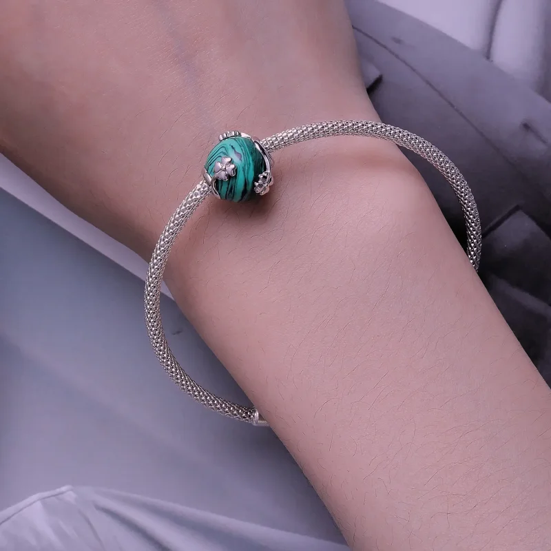 (image for) Pandora Style Four Leaf Clover Malachite Charm - SCC2489 - View 6