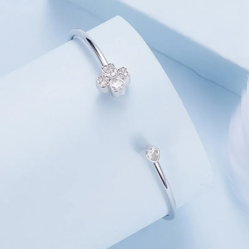 (image for) Pandora Style Four Leaf Clover Open Bangle - BSB134 - View 2