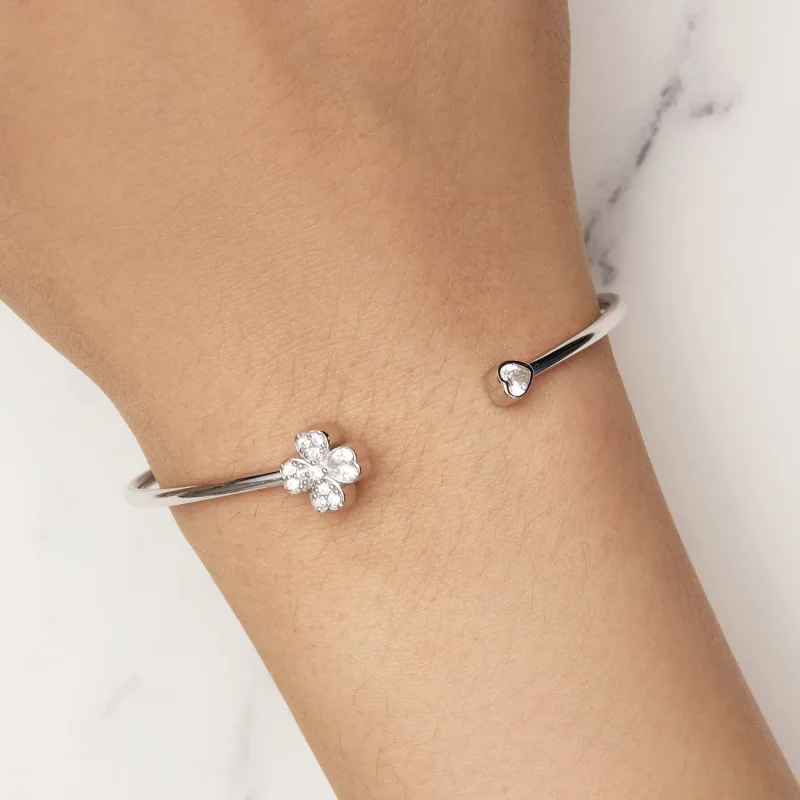 (image for) Pandora Style Four Leaf Clover Open Bangle - BSB134 - View 6
