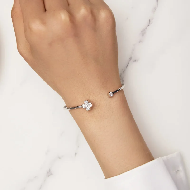 (image for) Pandora Style Four Leaf Clover Open Bangle - BSB134 - View 8