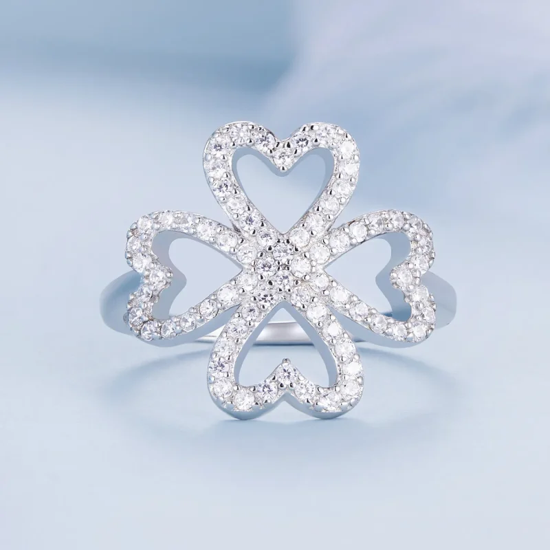 (image for) Pandora Style Four Leaf Clover Ring - BSR399 - View 3