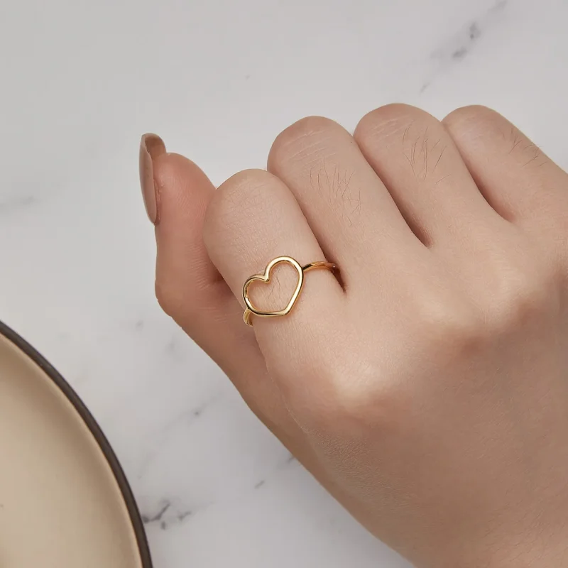 (image for) Pandora Style Gold Heart Shaped Ring - SCR641-B - View 6