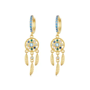 Pandora Style Golden Dreamcatcher Dangle Earrings - SCE713-B (image for) Pandora Style Golden Dreamcatcher Dangle Earrings - SCE713-B