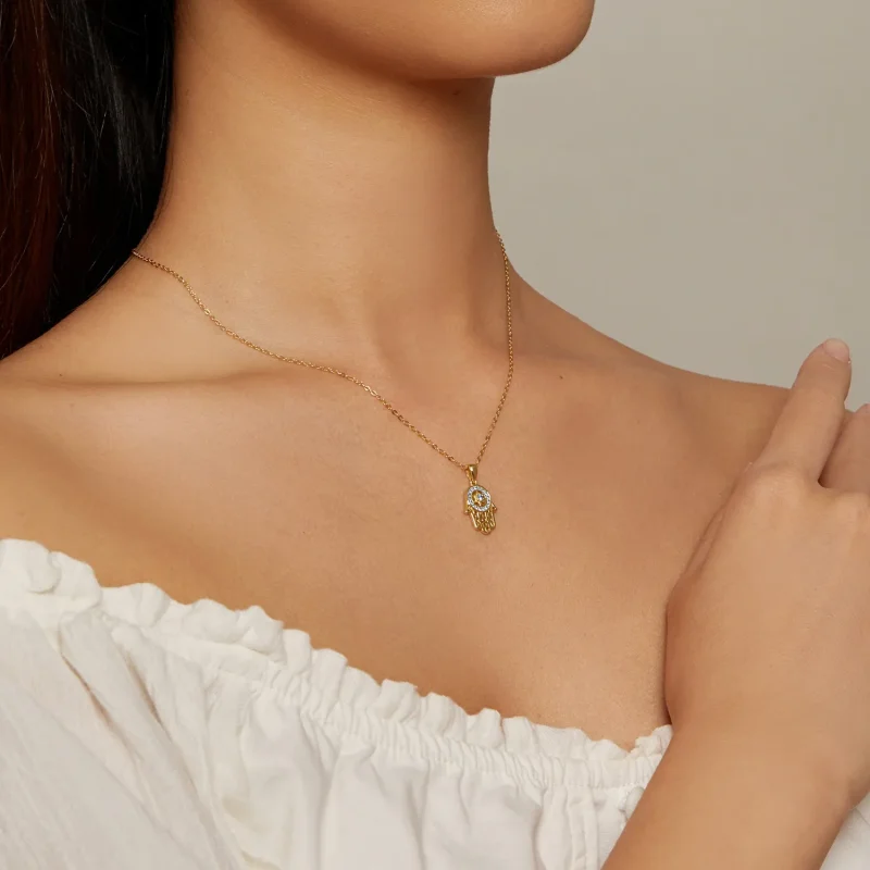 (image for) Pandora Style Golden Fatima's Guardian Necklace - SCN264-B - View 4